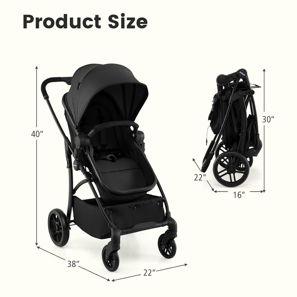 INFANS 2 in 1 Baby Stroller, Convertible Stroller with Bassinet Reversible Seat Adjustable Backrest Canopy One Hand Fold, Compact Toddler Pushchair for Kids Infants Newborns 0-36 Months