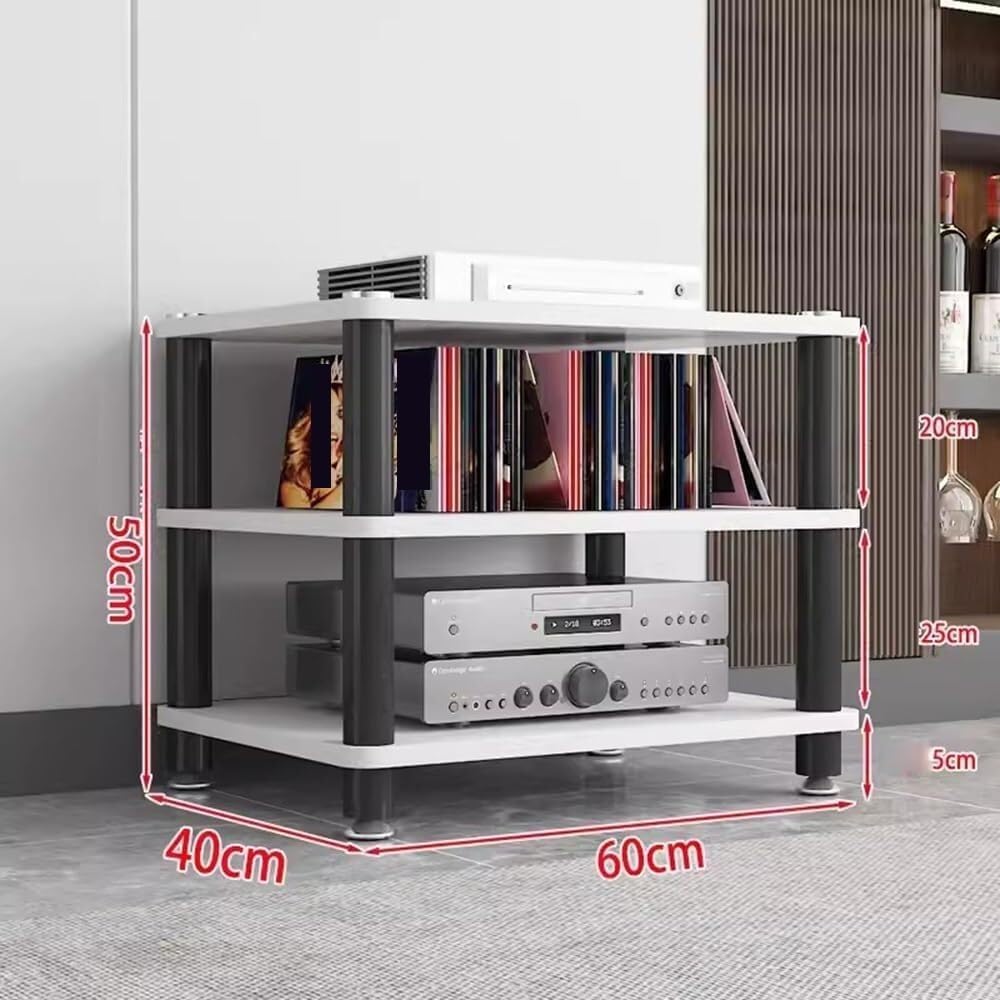 Record Player Shelf,Media Storage Cabinet Rack Tower, Modern Audio-Video Stand, 1/2/3/4-Tier Wood Stereo Cabinet(White,3 Tier)