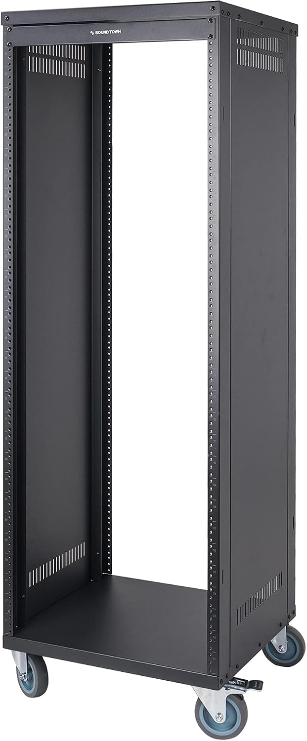 Sound Town 30U Universal Steel Rack, w/Mesh Doors, Locking Casters, Vented Side Panels for Audio Video, Server and Network Equipment (STRK-M30UWD)