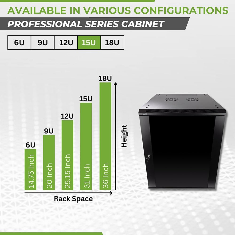 Navepoint 15U Deluxe IT Wallmount Cabinet Enclosure 19-Inch Server Network Rack with Locking Glass Door 24-Inches Deep Black