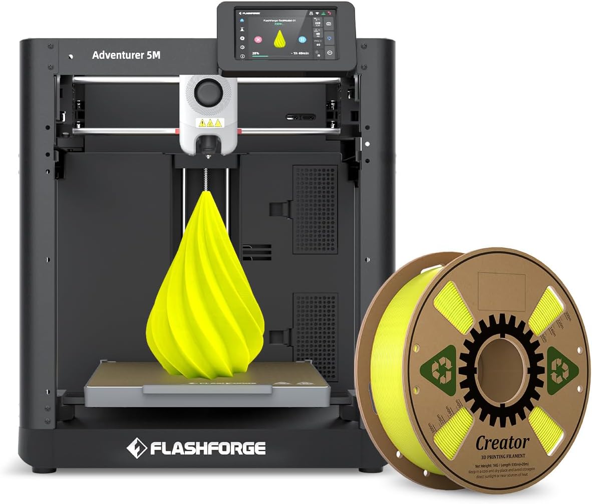 FLASHFORGE Adventurer 5M 3D Printer with Extra 1KG HS PLA Neon Yellow Filament