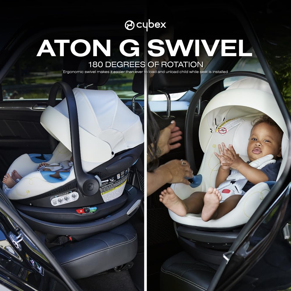 Cybex Aton G Swivel Infant Car Seat with 180-Degree Rotate, Linear Side-Impact Protection, 11-Position Headrest, SensorSafe & Safelock Base, Beach Blue