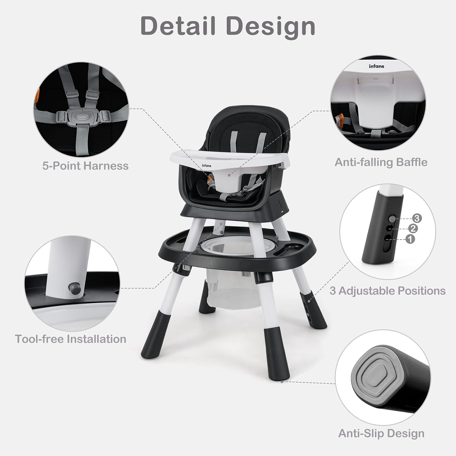 INFANS 9 in 1 High Chair, Convertible Baby Highchair for Babies and Toddlers, Table and Chair Set Building Block Infant Dining Booster Seat, Kids Stool with Activity Children Play Kitchen (Black)