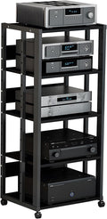 5-Tier AV Media Stand with Wheels, Media Console Cabinet With Adjustable Shelves, Metal Audio Rack, Mobile Game Console Stand, Stereo Audio Cabinet For Record Player, Dvd, TV Box