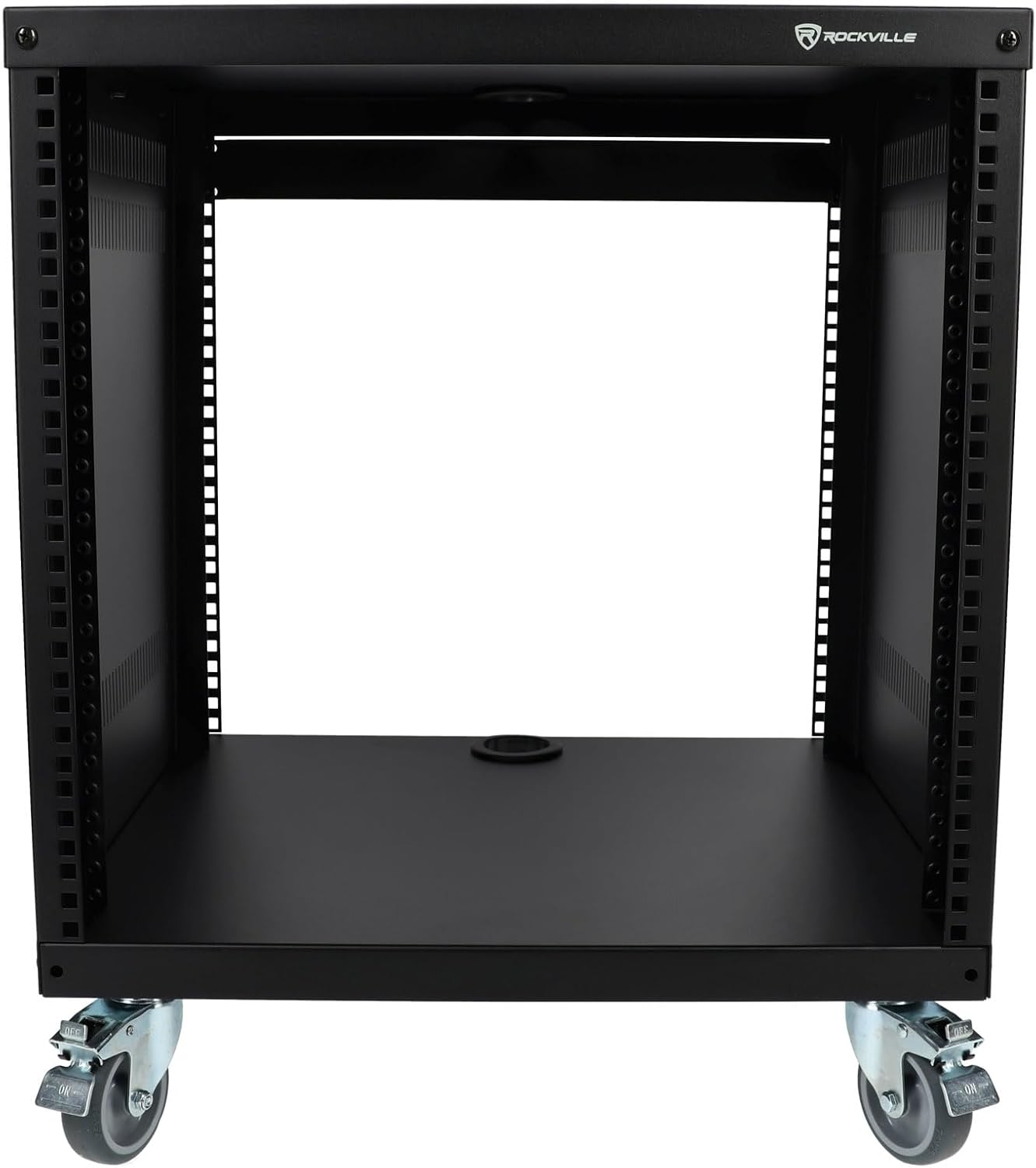 Rockville RR10U 10U Live Sound/Recording Studio Rack Case with Wheels, Reversible Rack Rails, Front & Rear Mounting, Cable Management Ports, 440lb Capacity