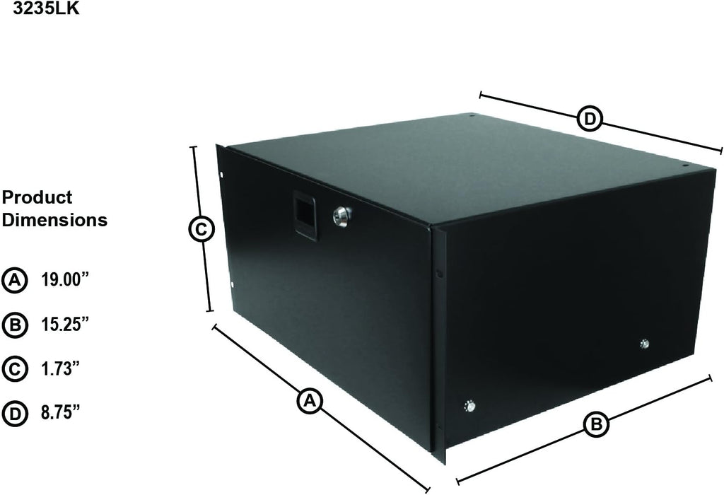 Penn Elcom 3235LK Standard Steel Rack Drawer for 5 Rack Spaces, 5U Sliding with Slam Latch & Keyed Lock, 14 Inch Deep Gear Storage