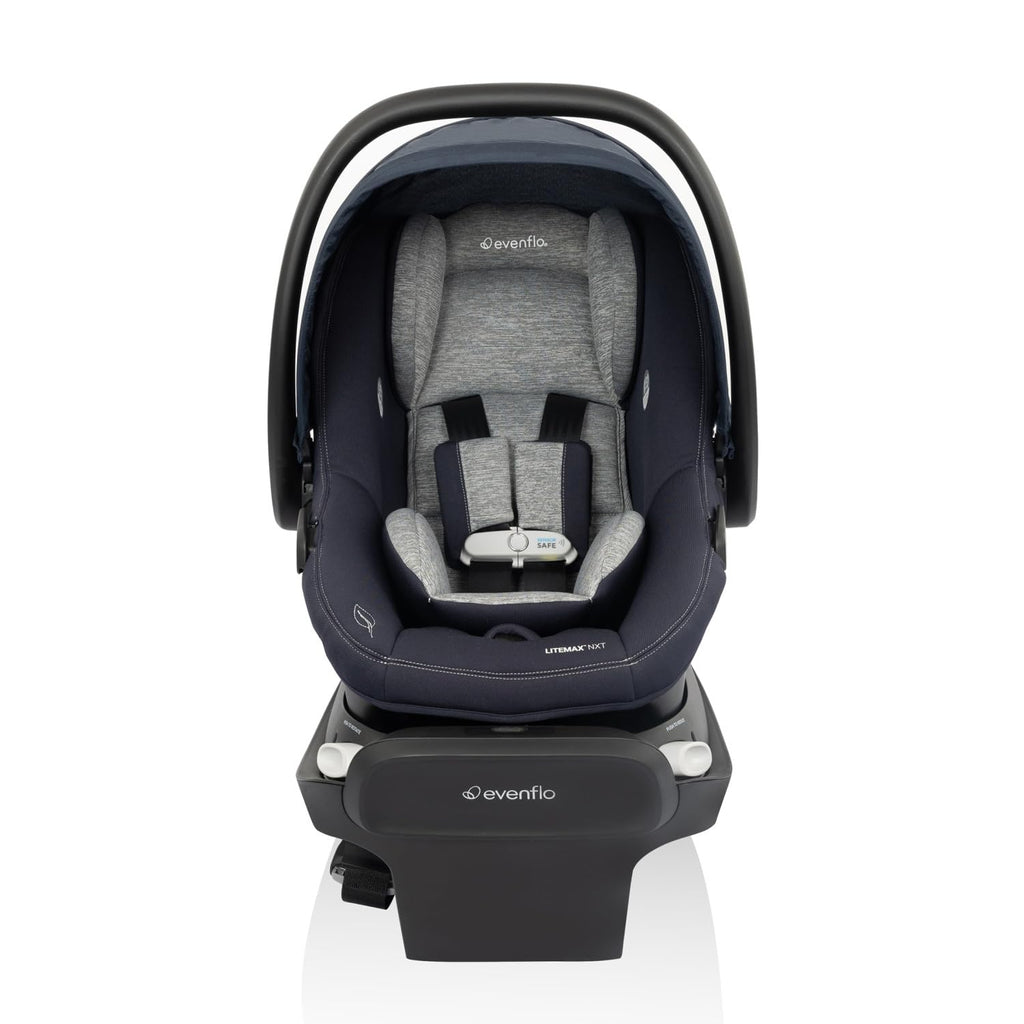 Evenflo Revolve180 LiteMax NXT Rotating Rear-Facing Lightweight Preemie and Infant Car Seat 3-30lbs with Green & Gentle. Easy Install with Base (Beau Navy)