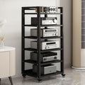 6 Tier AV Media Stand, Movable Record Player DVD CD Audio Rack Tower Holder, Adjustable Entertainment Video Game Equipment Console Shelf for Home/Office/Theater (Black)