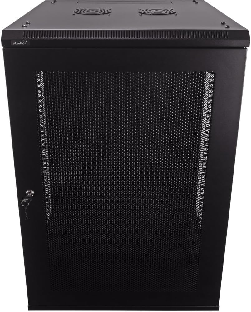 NavePoint 18U Wall Mount Network Cabinet for 19' IT Equipment, A/V, Perforated Enclosure, Lockable Door, 2 Fans, 600mm Depth, Max Weight 132 lbs