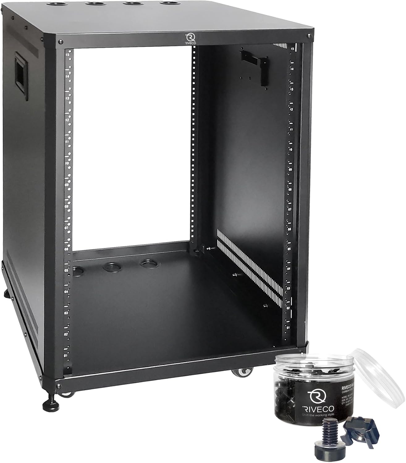 RIVECO 15U Network & Stereo Rack with Caster Rolling Server Rack for 19-inch Audio Video Musical & IT Equipment Mounting+M6 Rack Screws 50 Sets