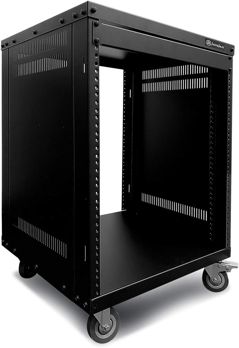 AxcessAbles 12U AV Equipment Rack | 19-Inch Steel Open Frame Home Studio Rack with 3' Caster Wheels | Universal Case for Studio, Server, Network Gear | 550lb Capacity | Screws, Spacer, Tool Included