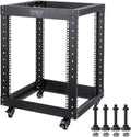 12U Server Rack Open Frame with Casters-RIVECO 4 Post Quick Assembly 19-inch, Data Rack Network Shelf Cabinet Heavy Duty Black