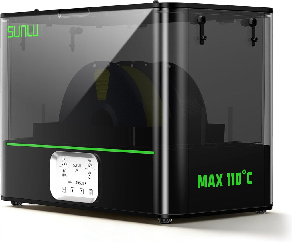 SUNLU Official 3D Printer Filament Dryer E2, 110℃ Max Temperature, 500W PTC Heater, Dry and Anneal 2-in-1, Dual-Chamber, Designed for Engineering Filaments, PC PA-CF FR-ABS Filament Dryer Box (Black)