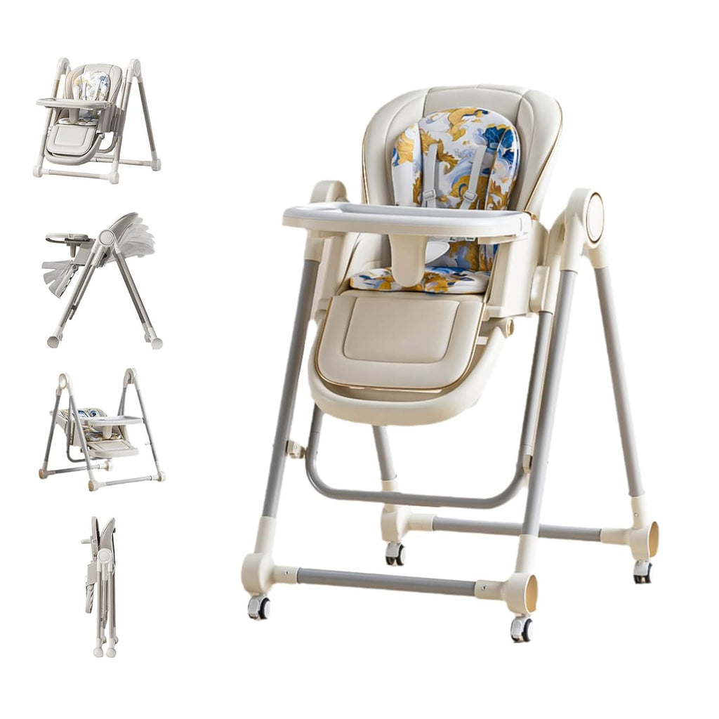 5 in 1 Convertible Baby High Chair Foldable, Baby Swing for Infants to Toddler,Portable Baby Feeding Chair, High Chairs for Babies and Toddlers, Silla de Comer para Bebe(White)