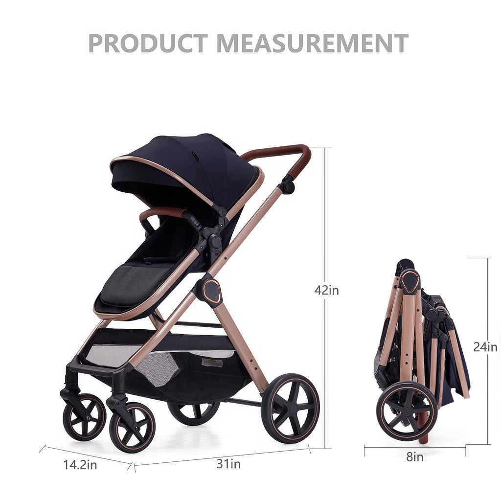Lortsybab 2 in 1 Baby Stroller, Newborn Infant Toddler Convertible Bassinet Pram Stroller for 0-36 Months Old Babies (Black)