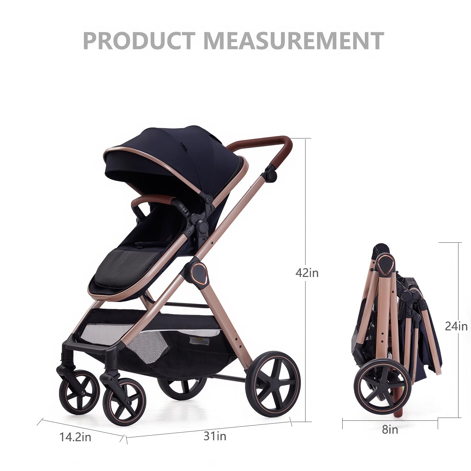 Lortsybab 2 in 1 Baby Stroller, Newborn Infant Toddler Convertible Bassinet Pram Stroller for 0-36 Months Old Babies (Black)