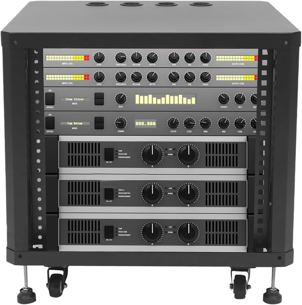 9U Stereo & Studio Rack with Wheels Rolling Network Cabinet Open Frame Audio Component Rack Cabinet Recording Studio Racks with Lifting Handle for Video Music Recording & IT Equipment-Black