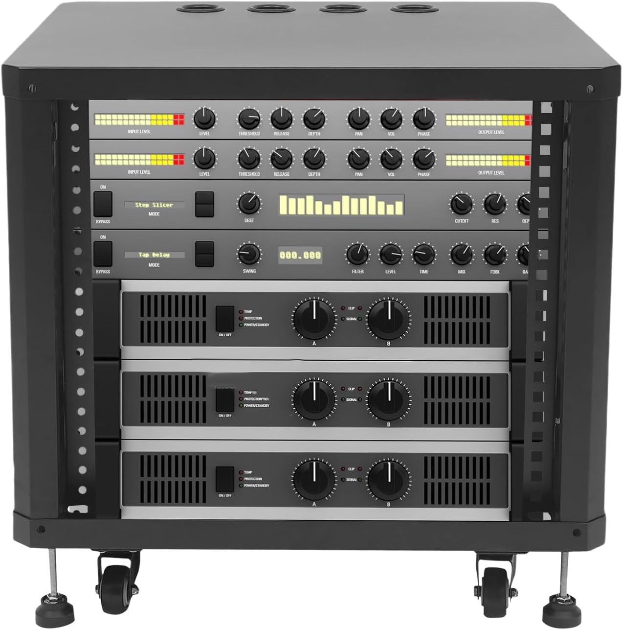 9U Stereo & Studio Rack with Wheels Rolling Network Cabinet Open Frame Audio Component Rack Cabinet Recording Studio Racks with Lifting Handle for Video Music Recording & IT Equipment-Black