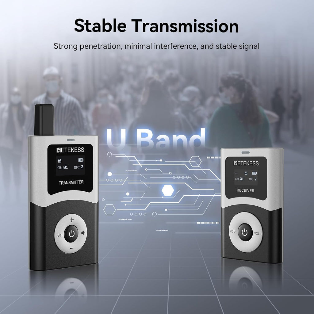 Retekess T130U(4nd Gen T130) Wireless Tour Guide System,Clear Sound Quality Digital Tour Guide Headsets, 200m, Stable Signal, Assistive Listening System for factory,Travel(2 Transmitters 32 Receivers)
