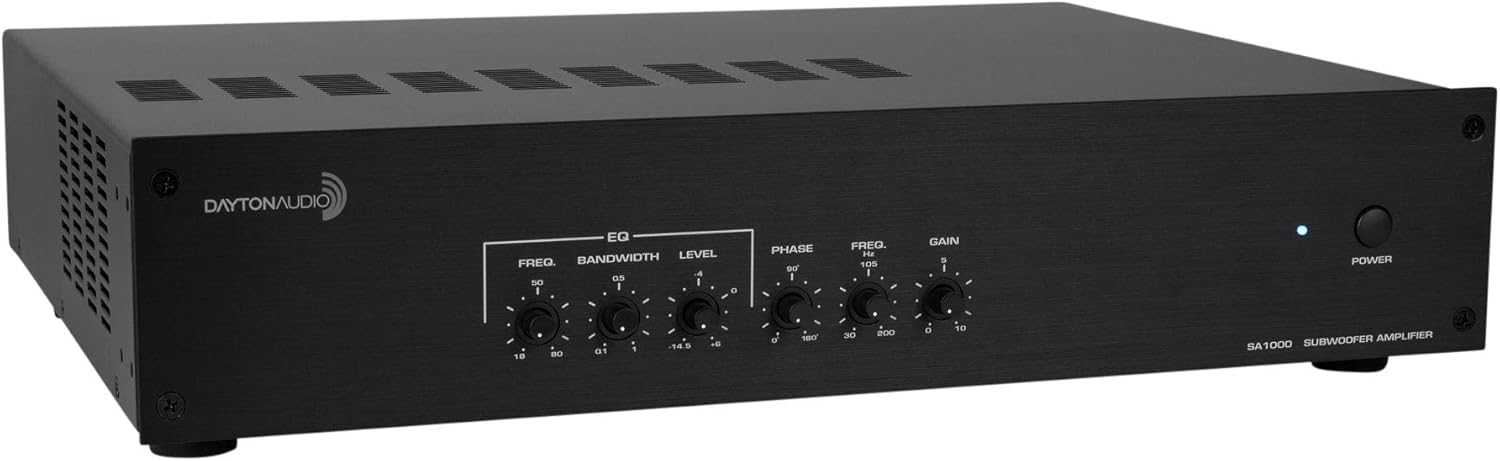 Dayton Audio SA1000 Subwoofer Amplifier, 1000-Watt Class-AB Power with Parametric EQ & Bass Controls, Rack-Mountable