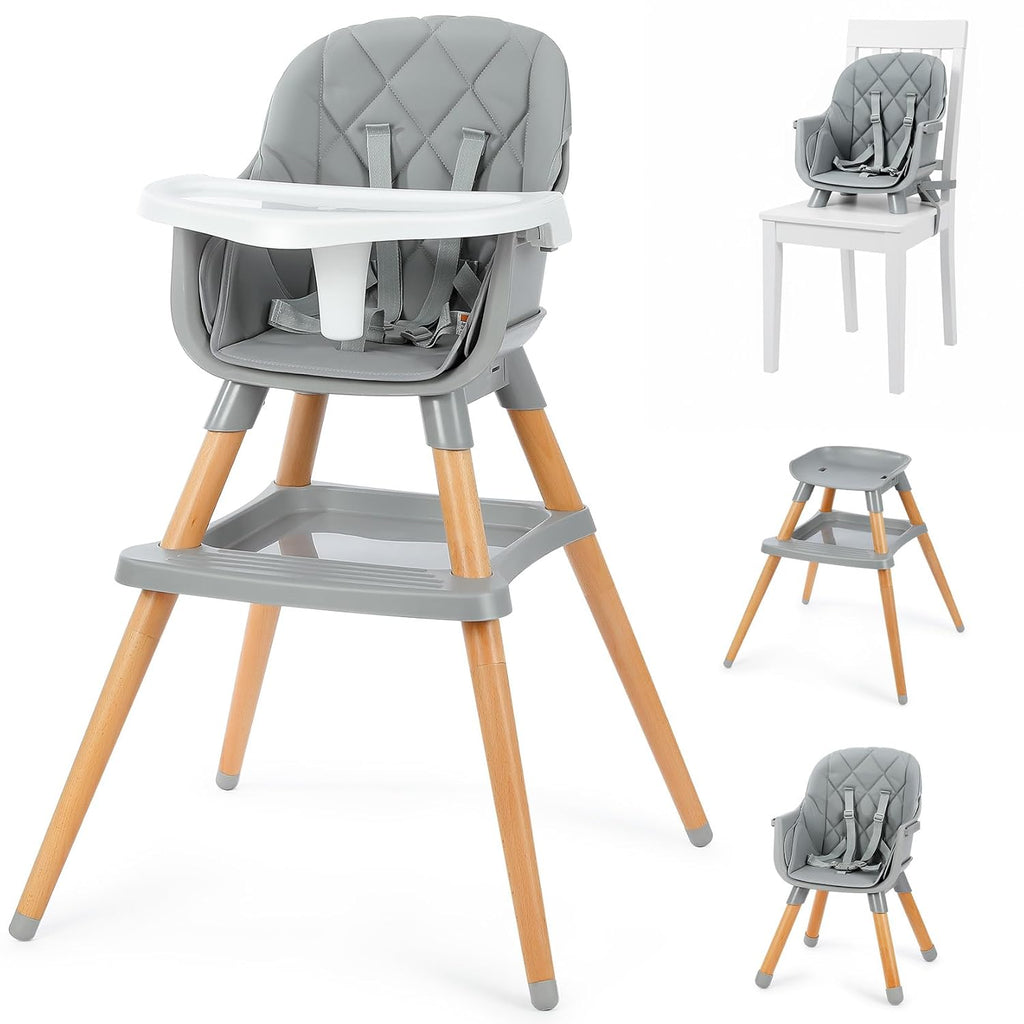 Ezebaby 6 in 1 High Chairs for Babies and Toddlers, Baby High Chair Convertible to Booster Seat and Toddler Chair, Wooden High Chair with Storage and Dishwasher Safe Tray