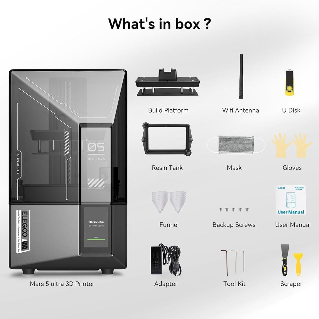 ELEGOO Mars 5 Ultra 7' 9K MSLA Resin 3D Printer with Intelligent Mechanical Sensor, 150mm/h Fast Speed, AI Camera, Wi-Fi Cluster Printing, Auto-Leveling, Printing Size of 6.04 x 3.06 x 6.49 inch