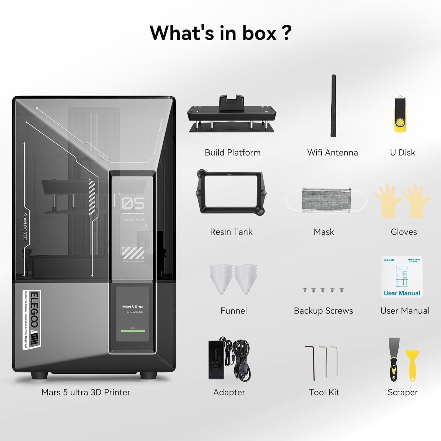 ELEGOO Mars 5 Ultra 7' 9K MSLA Resin 3D Printer with Intelligent Mechanical Sensor, 150mm/h Fast Speed, AI Camera, Wi-Fi Cluster Printing, Auto-Leveling, Printing Size of 6.04 x 3.06 x 6.49 inch