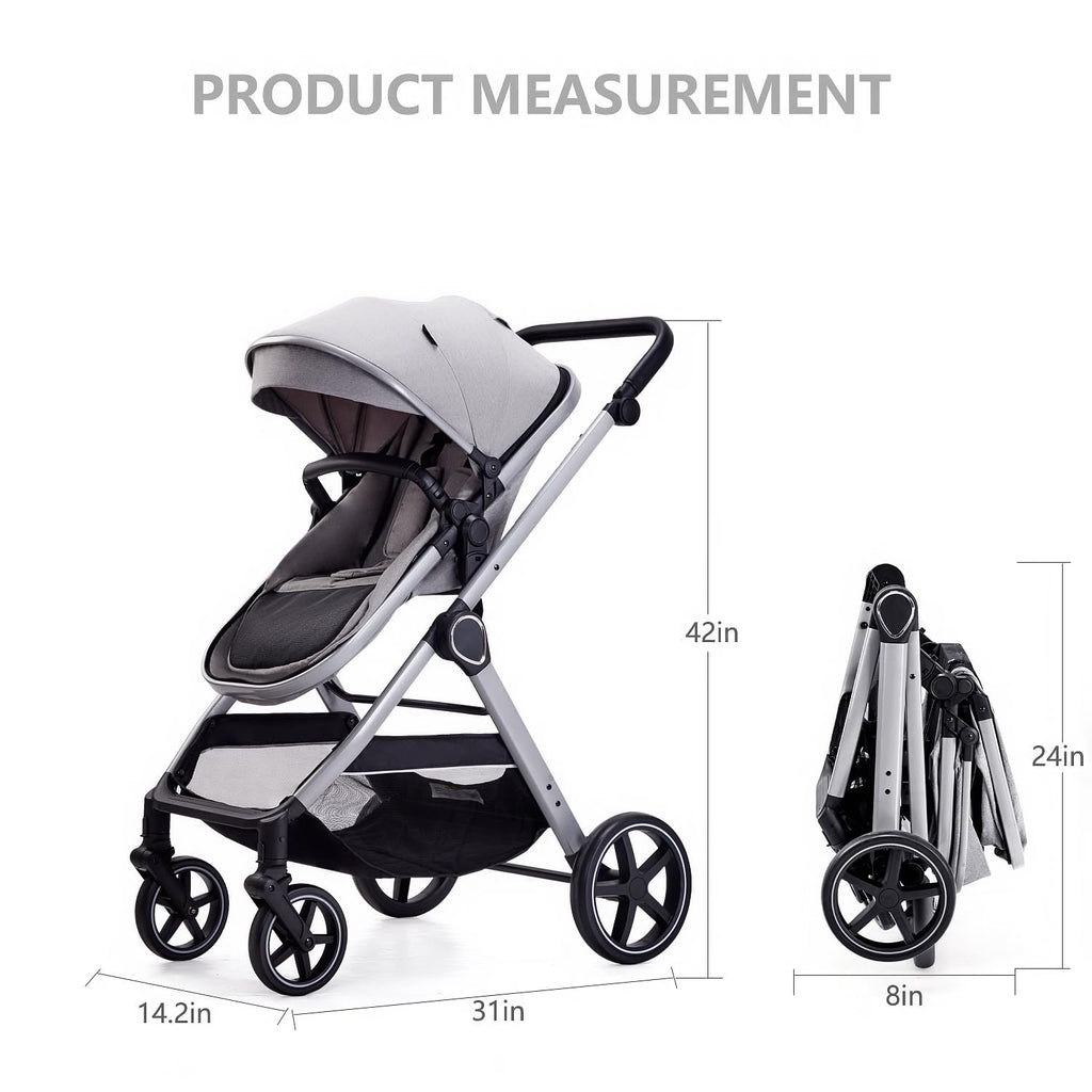 Lortsybab 2 in 1 Baby Stroller, Newborn Infant Toddler Convertible Pram Stroller for 0-36 Months Old Babies (Grey)