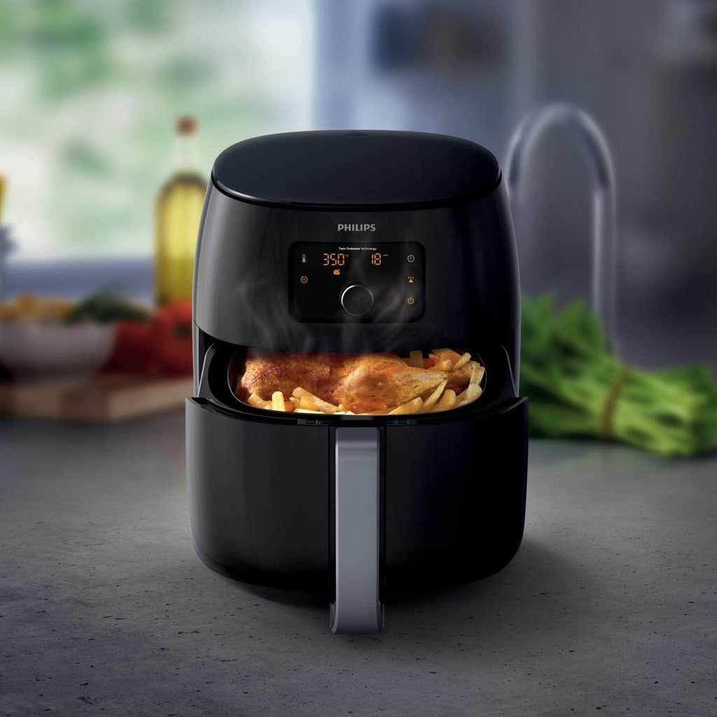 Philips Premium Airfryer XXL, Fat Removal Technology, 3lb/7qt, Rapid Air Technology, Digital Display, Keep Warm Mode, 5 Cooking Presets, HomeID App, Family Sized, Black (HD9650/96)