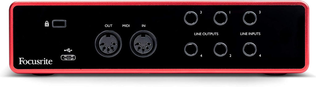 Focusrite Scarlett 4i4 4x4 USB Audio Interface Full Studio Recording Bundle with Condenser Microphone Pop Filter Mic Stand Studio Headphones XLR Cable and Music Production Software