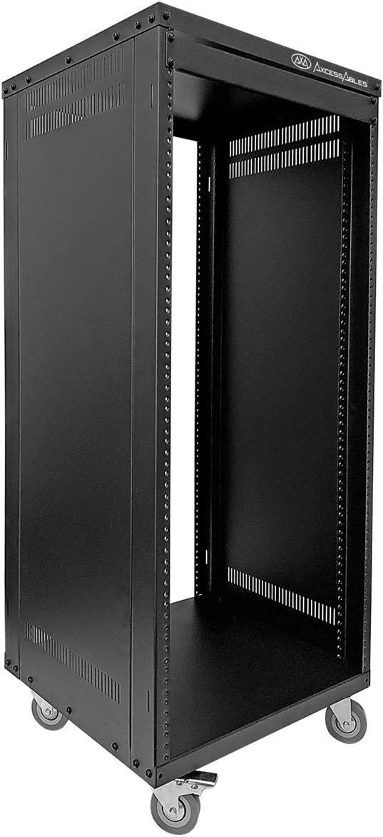 AxcessAbles 22U 19-Inch Rolling IT Server Rack 550LB Heavy Duty Open Frame with Removable Side Panels Large 3-Inch Locking Casters for Servers Networking and Rackmount Gear Includes 5mm and 6mm Screws