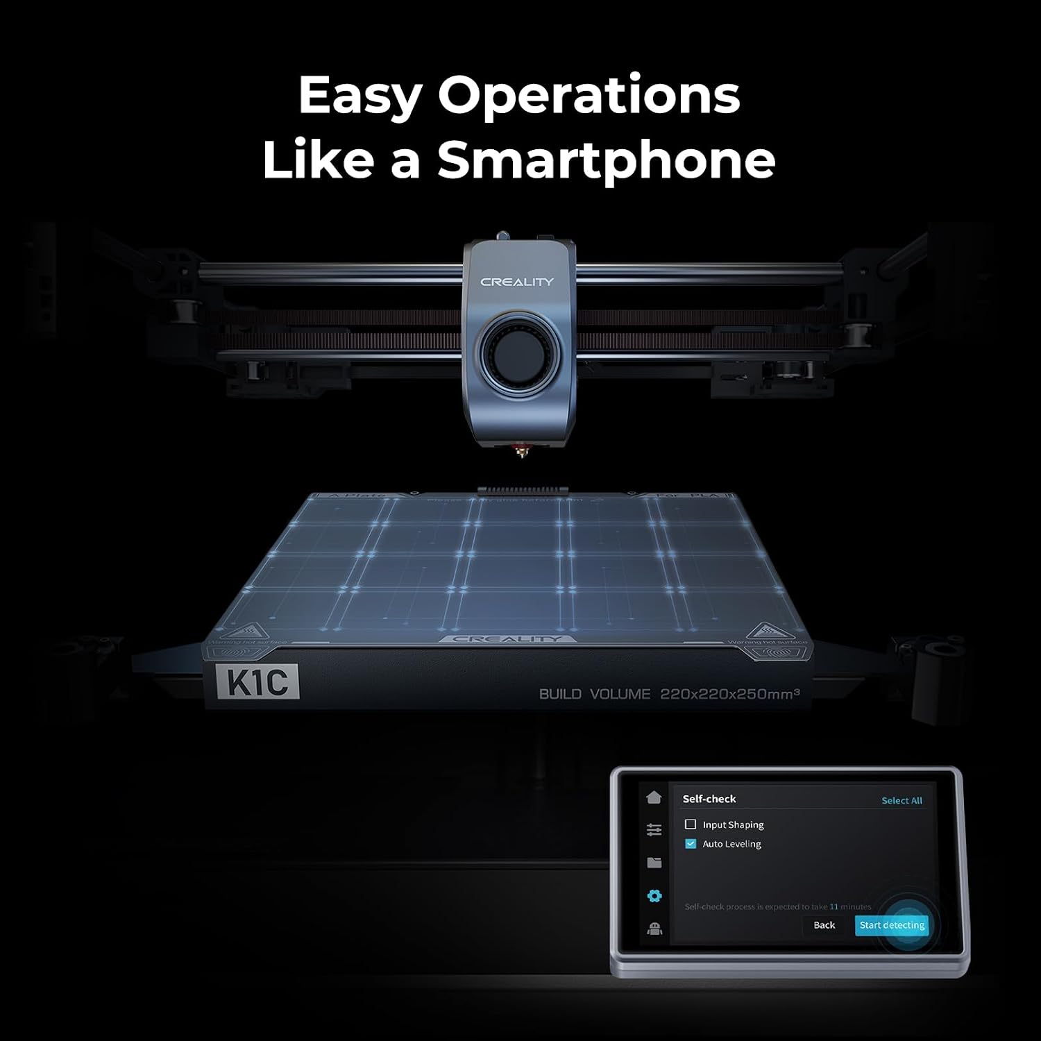 Creality K1C 3D Printer, 600mm/s Fast Speed Auto Leveling 3D Printers with AI Camera for 300°C Printing, Switchable Silent Mode Reliable Carbon Fiber 3D Printing 220 * 220 * 250mm