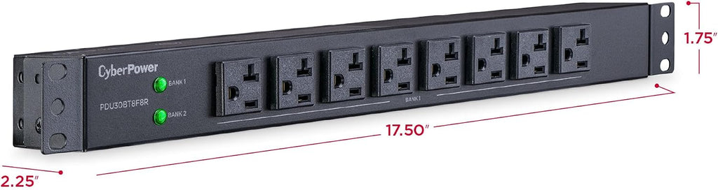 CyberPower PDU30BT8F8R Basic PDU, 100 – 125V/30A (Derated to 24A), 16 Outlets, 12 Foot Power Cord, 1U Rackmount