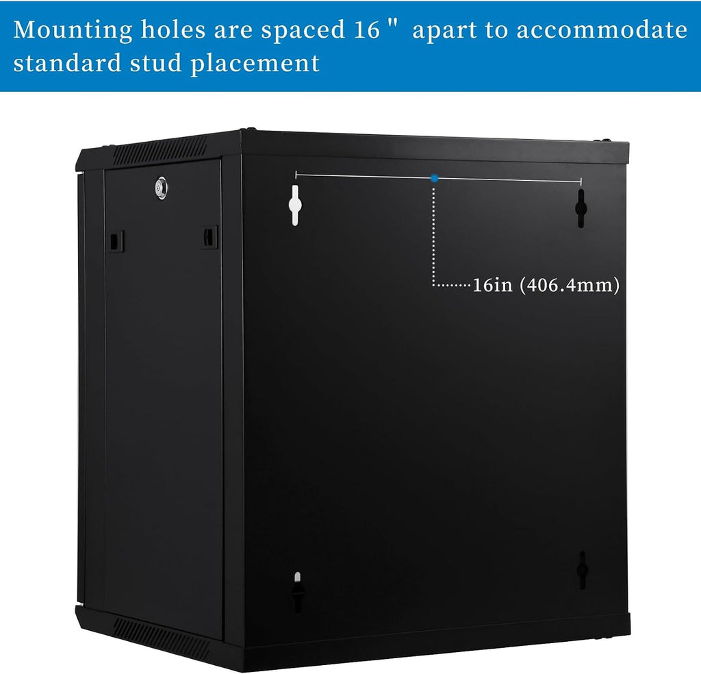 RackPath 12U Wall Mount Network Rack Cabinet – Quiet Cooling Fan, Locking Glass Door, 17.7' Deep (450mm), Removable Locking Side Panels, Fits 19' IT & A/V Equipment