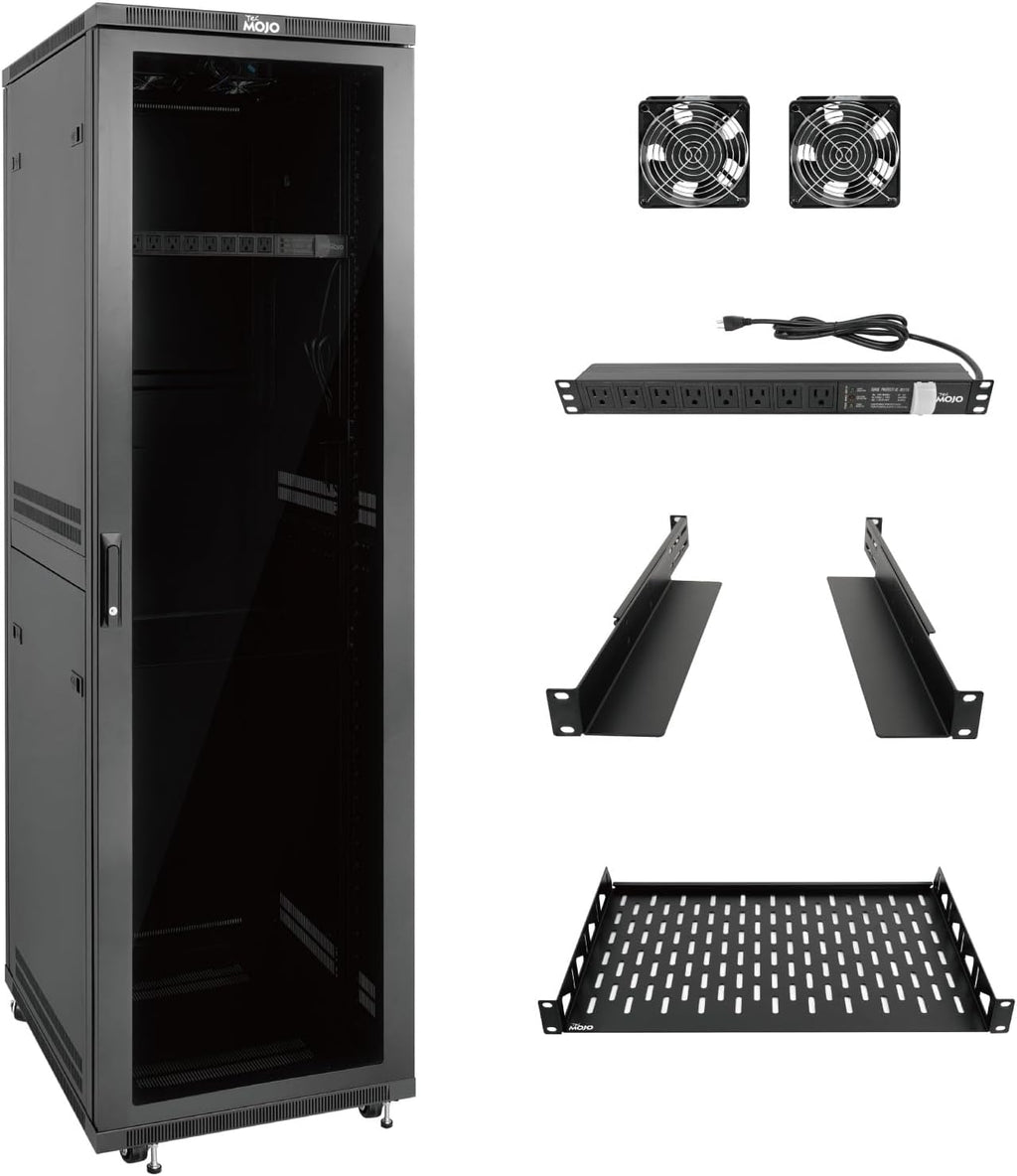 Tecmojo 42U Server Rack Network Cabinet 23.6' D x 23.6' W, Locking Data Cabinet Enclosure for 19' Server, Networking, AV & IT Equipment, Clear Door, Black