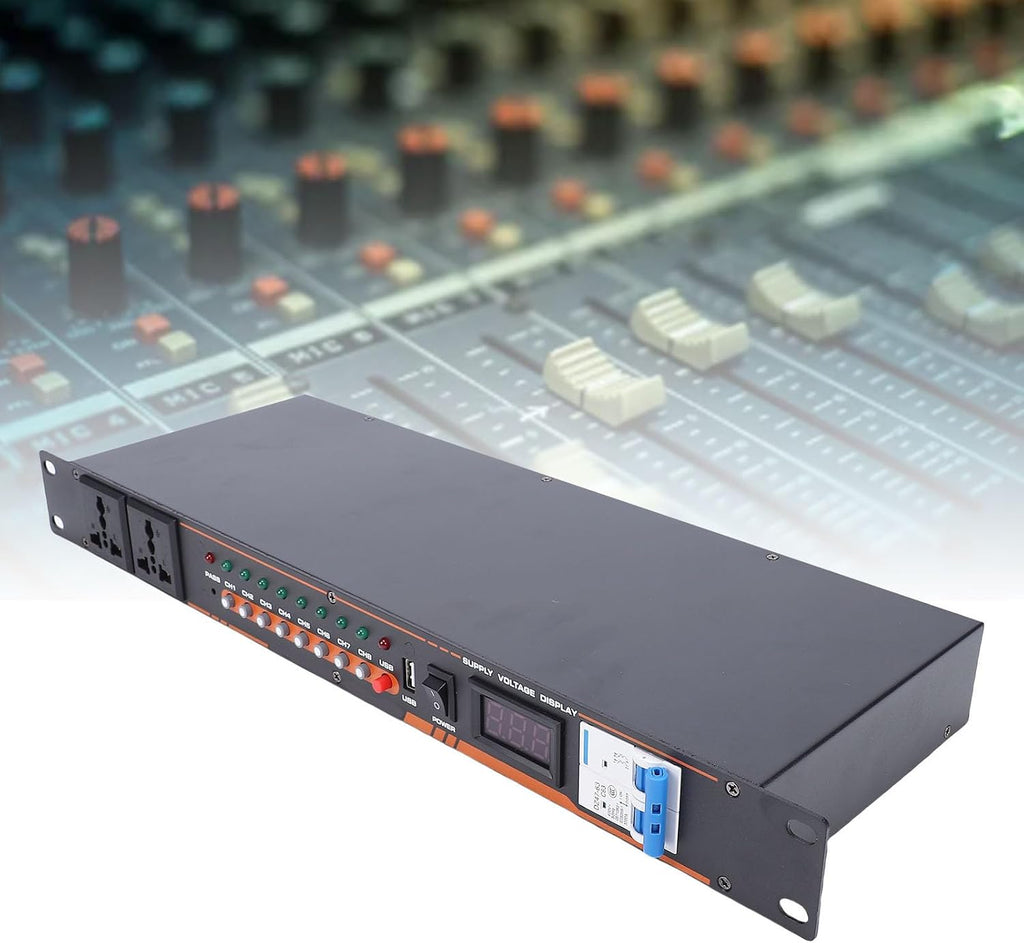 10 Outlet Power Sequencer, High Power Audio Equipment Power Controller with Digital Voltage Display, for Stage Amplifier Studio PA System AV Equipment (US Plug)
