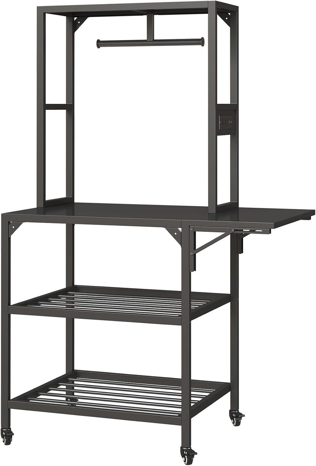 Heavy-Duty 3D Printer Stand with Filament Storage, T-Shape Spool Holder (on Wheels), for 3D Printing Studio & Home Office Workshop - Black Metal