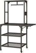Heavy-Duty 3D Printer Stand with Filament Storage, T-Shape Spool Holder (on Wheels), for 3D Printing Studio & Home Office Workshop - Black Metal