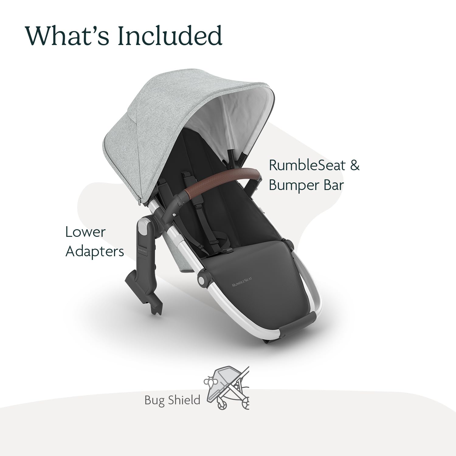 UPPAbaby RumbleSeat V2+ Second Lower Seat/Compatible with Vista V2 and Vista V3 / Adapters, Bumper Bar, Bug Shield Included/Stella (Grey Brushed Mélange/Silver Frame/Chestnut Leather)