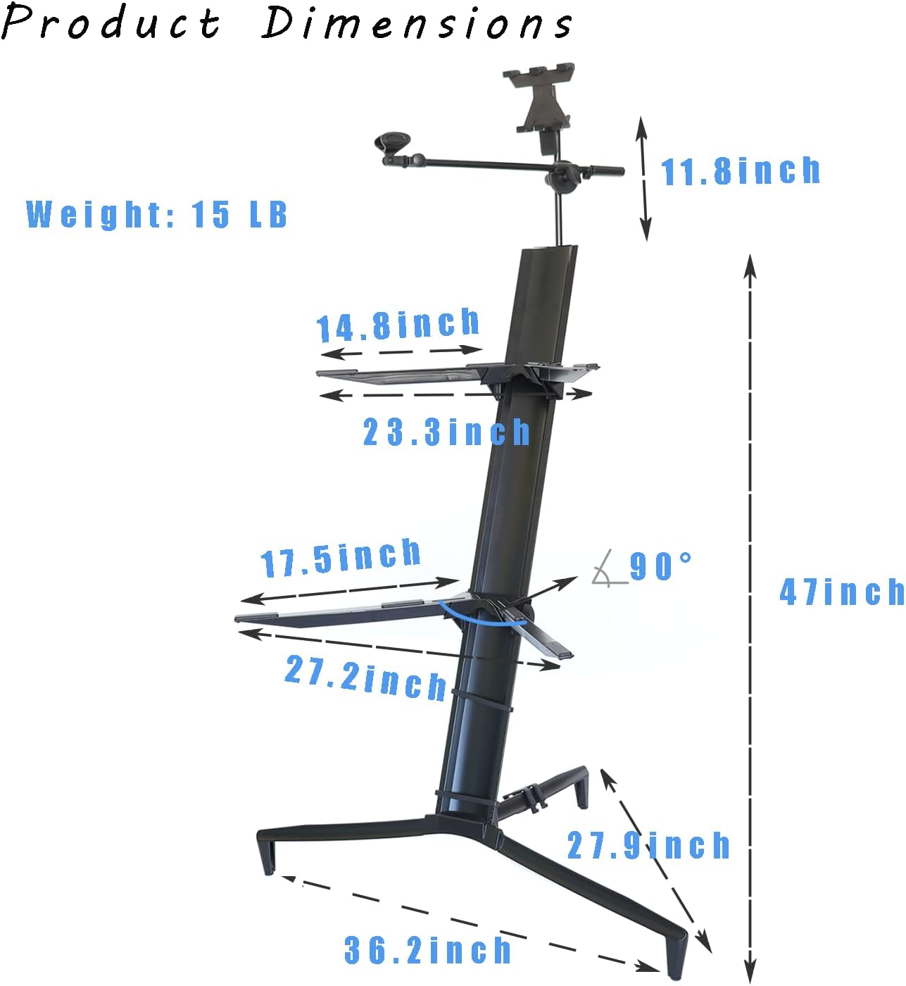 Portable Keyboard Stand - 2-Tier Column for 61/76/88 Key Keyboards - DJ Controller, Mixer, Synthesizer - Aluminum with Carrying Bag