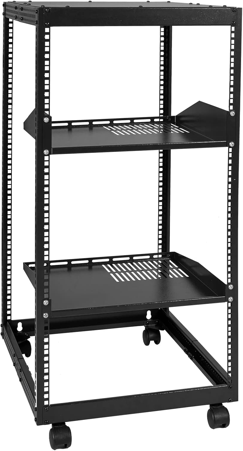 VEVOR 20U Open Frame Server Rack, 23''-40'' Adjustable Depth, Free Standing or Wall Mount Network Server Rack, 4 Post AV Rack with Casters, Holds All Your Networking IT Equipment AV Gear Router Modem