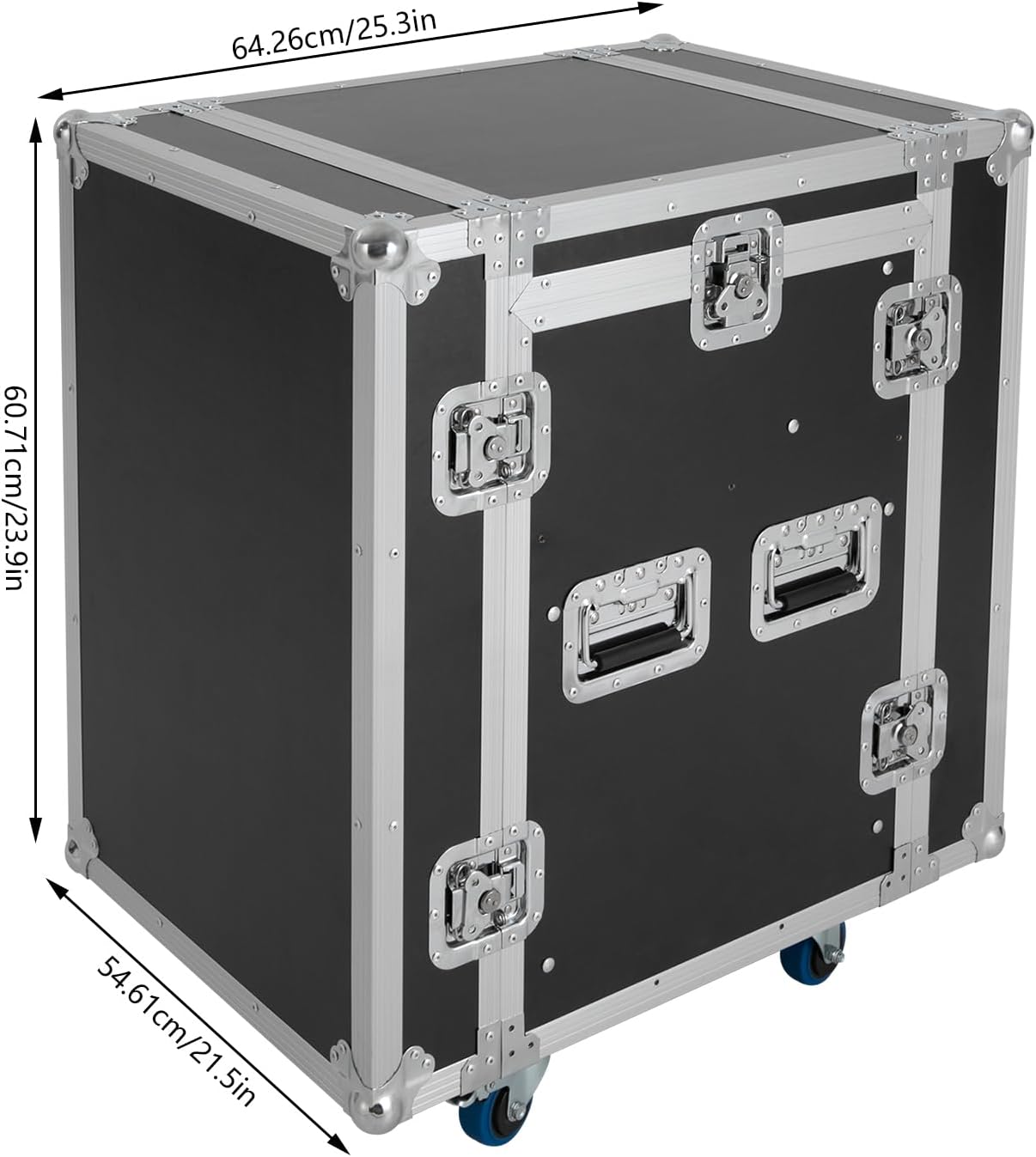 10U PA DJ Pro Audio Rack/Road ATA Case with Casters, Heavy-Duty Plywood Av Rack Case, Mobile 2 Tiers Studio Rack for Storing Electronic Equipment, Metal Corners