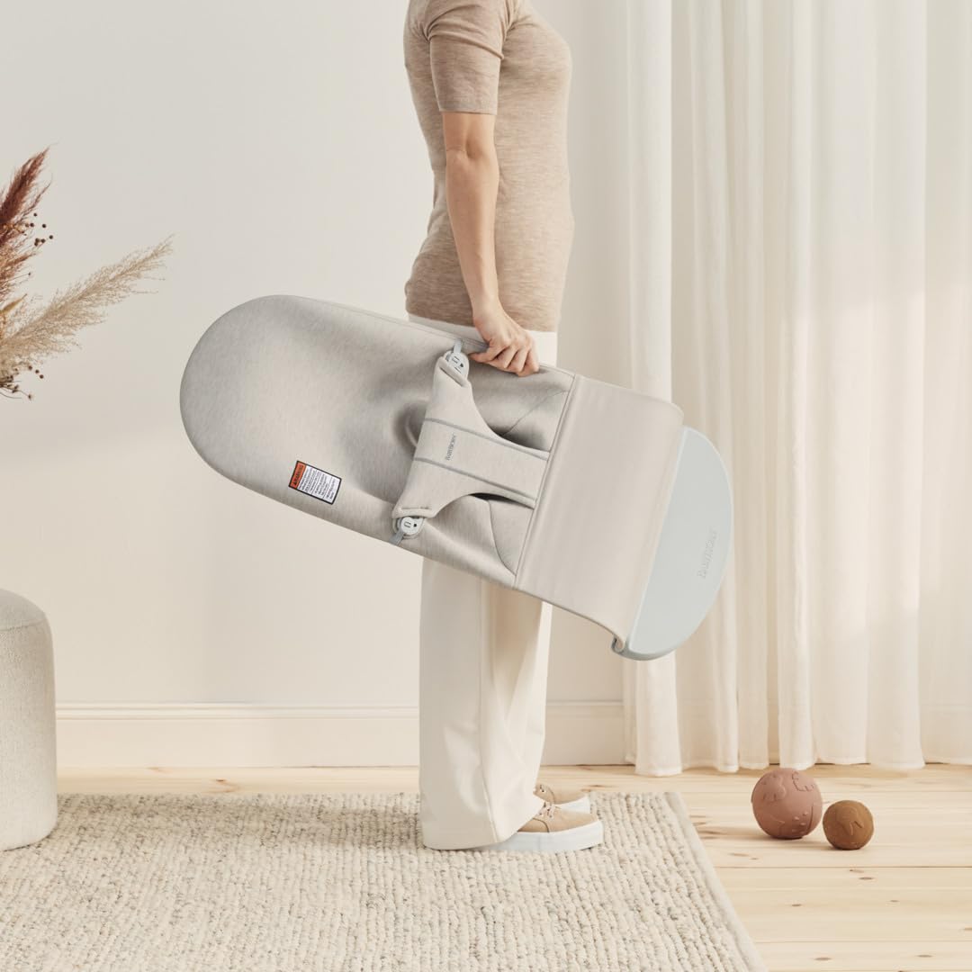 BabyBjörn Bouncer Bliss, Light Beige, 3D Jersey | 2-in-1 Adjustable Baby Bouncer Seat and Toddler Chair, Newborn to Toddler (8-29 lbs), 4 Positions, Lightweight & Portable