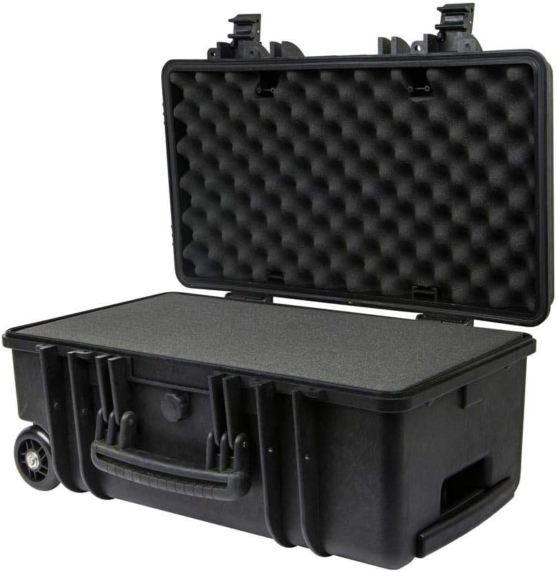 Monoprice Weatherproof Hard Case - 22 x 14 x 10 Inches, With Wheels and Customizable Foam, Shockproof, IP67, Ultraviolet And Impact Resistant Material, Black - Pure Outdoor Collection