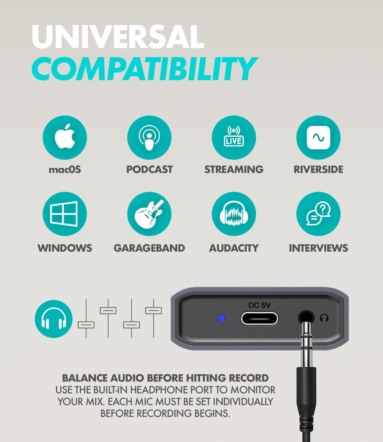 Movo USB Podcast Equipment Bundle for 4 – USB Interface with 4 UM700 Condenser Microphones – 4-Port Powered Hub for Streaming, Podcasting, Interviews