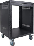 Sound Town 12U Universal Steel Rack, w/ 3' Locking Casters, Vented Side Panels for Audio Video, Server and Network Equipment (STRK-M12U)