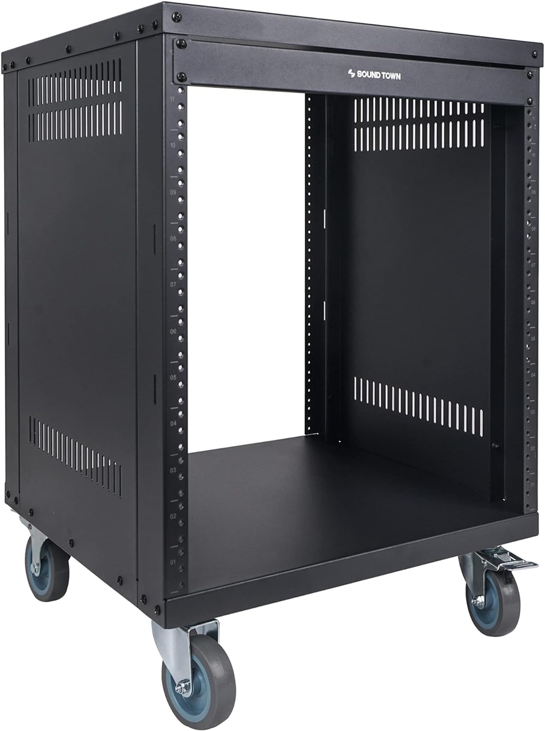 Sound Town 12U Universal Steel Rack, w/ 3' Locking Casters, Vented Side Panels for Audio Video, Server and Network Equipment (STRK-M12U)