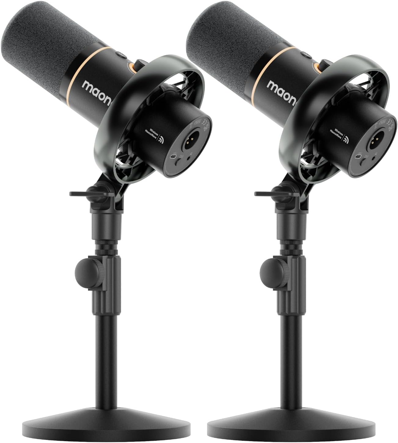 MAONO PD200W Hybrid Wireless Podcast Equipment Bundle for 2, XLR USB Dynamic Microphone Kit with 2 Desktop Stand, Software, Noise Cancellation, for Co-hosted podcast, Vocal Recording, Content Creation