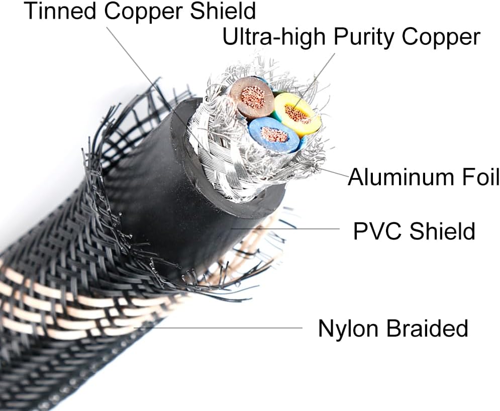 SKW Upgrade C15 Audiophile Ultra-high Purity Copper Power Cord, Male to Female Power Cable, US Plug for Subwoofer, Amplifier, DV/AV 6.5ft/2M
