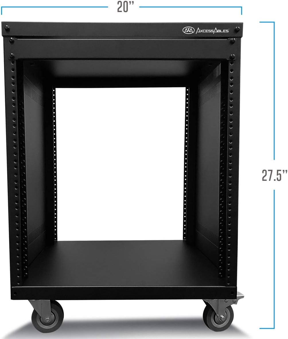 AxcessAbles 12U AV Equipment Rack | 19-Inch Steel Open Frame Home Studio Rack with 3' Caster Wheels | Universal Case for Studio, Server, Network Gear | 550lb Capacity | Screws, Spacer, Tool Included